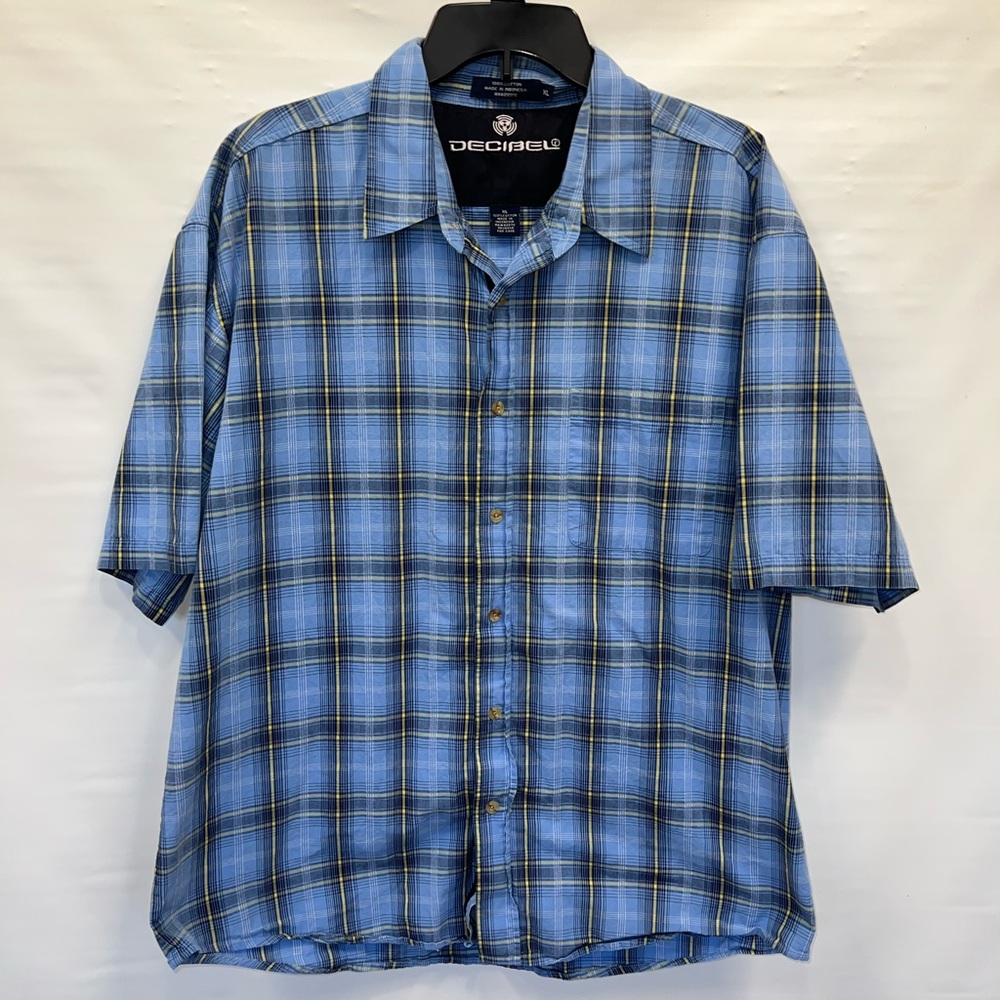 Decibel Shirt Mens Extra Large Multicolor Short Sleeve 100% Cotton Plaid Logo